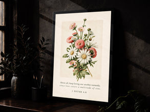 1 Peter 48 Floral Bible Verse Print, Valentine's Day Gift