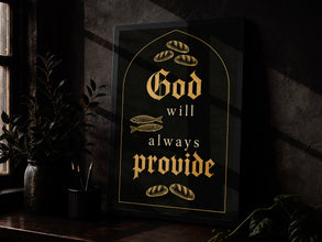 Christian Kitchen Wall Art Print, God Will Always Provide Print, Bible Verse Wall Art, Christian Kitchen Decor
