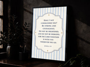 Christian Nursery Decor, Kids Bible Verse Wall Art, Baby Boy Nursery, Joshua 19, Be Strong and Courageous