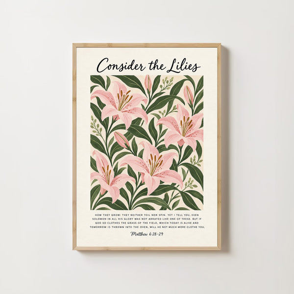 Consider The Lilies Poster Modern Christian Bible Verse Wall Art