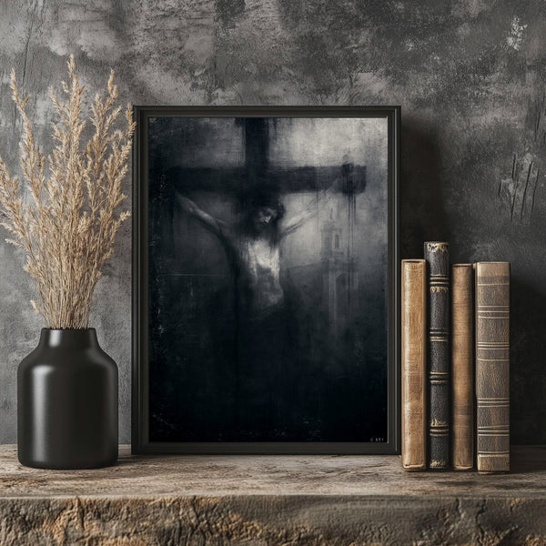 Dark Crucifixion Art Print Gothic Religious Decor Christian Sacred Jesus Wall Art Spiritual