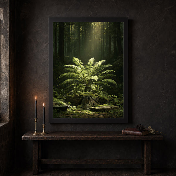 Deep Forest Fern Wall Art Print Dark Woodland Artwork Vintage Botanical Decor Green Aesthetic-1FANP7