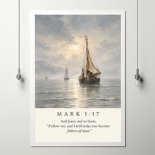 Fishers of Men Print Vintage Sailboat, Coastal Christian Art