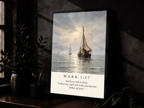 Fishers of Men Print Vintage Sailboat, Coastal Christian Art