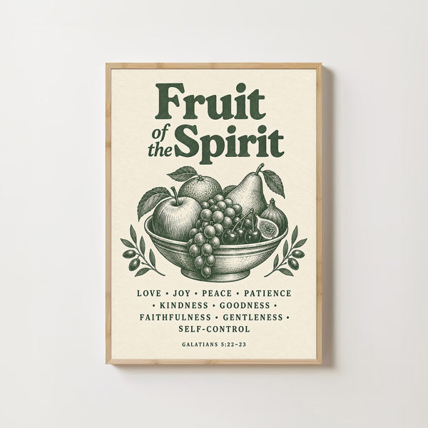 Fruit of the Spirit Print Retro Sage Green Christian Wall Art