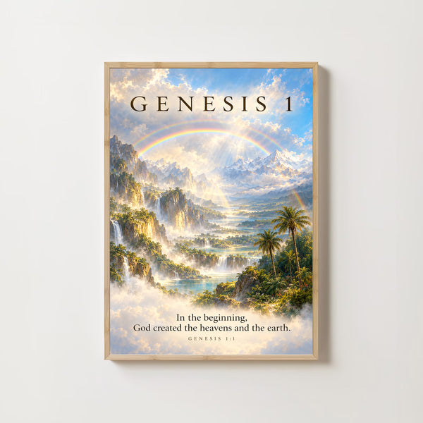 Genesis 1 Vintage Wall Art Christian Bible Verse Print