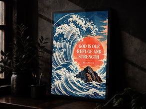 God Is Our Refuge and Strength - Psalm 46 1 - Ocean Wave Bible Poster