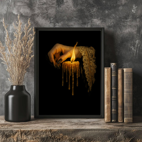 Gothic Candle Wall Art Printable Dark Academia Witchy Decor, Black Magic Witchcraft Candle Victorian