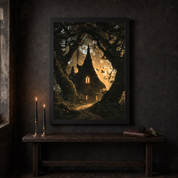 Gothic Raven Art Print Dark Forest, Moonlit Cottagecore 2