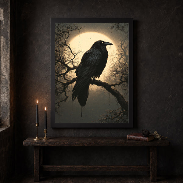 Gothic Raven Art Print Dark Forest, Moonlit Cottagecore 3