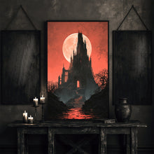 Gothic Vampire Castle by the Blood Moon, Vintage Poster, Art Poster Print, Dark Academia Pain-EI1FQU