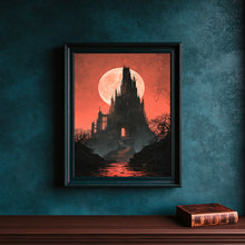 Gothic Vampire Castle by the Blood Moon, Vintage Poster, Art Poster Print, Dark Academia Pain-EI1FQU