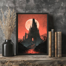 Gothic Vampire Castle by the Blood Moon, Vintage Poster, Art Poster Print, Dark Academia Pain-EI1FQU