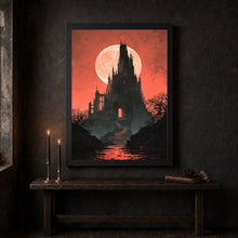 Gothic Vampire Castle by the Blood Moon, Vintage Poster, Art Poster Print, Dark Academia Pain-EI1FQU