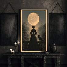 Gothic Woman & Raven Wall Art Print, Gothic Twilight Balcony Scene, Dark Romance Wall Decor f-XRKYB9