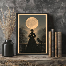 Gothic Woman & Raven Wall Art Print, Gothic Twilight Balcony Scene, Dark Romance Wall Decor f-XRKYB9