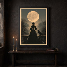 Gothic Woman & Raven Wall Art Print, Gothic Twilight Balcony Scene, Dark Romance Wall Decor f-XRKYB9