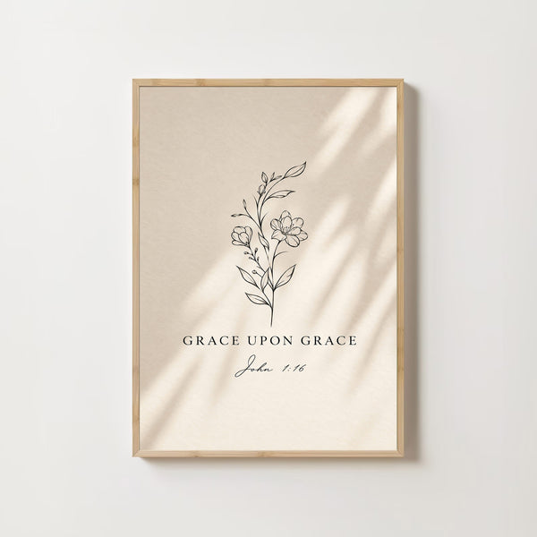 Grace Upon Grace Floral Bible Verse Print