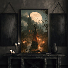Halloween on a Moonlit Fall Night, Vintage Poster, Art Poster Print, Dark Academia, Gothic Pa-HSQQWW