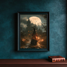 Halloween on a Moonlit Fall Night, Vintage Poster, Art Poster Print, Dark Academia, Gothic Pa-HSQQWW