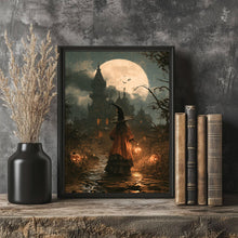 Halloween on a Moonlit Fall Night, Vintage Poster, Art Poster Print, Dark Academia, Gothic Pa-HSQQWW