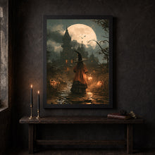 Halloween on a Moonlit Fall Night, Vintage Poster, Art Poster Print, Dark Academia, Gothic Pa-HSQQWW