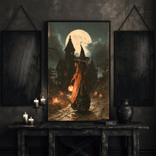 Halloween on a Moonlit Fall Night, Vintage Poster, Art Poster Print, Dark Academia, Gothic Painting