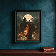 Halloween on a Moonlit Fall Night, Vintage Poster, Art Poster Print, Dark Academia, Gothic Painting