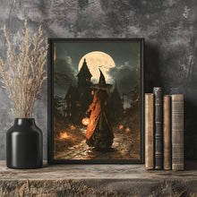 Halloween on a Moonlit Fall Night, Vintage Poster, Art Poster Print, Dark Academia, Gothic Painting