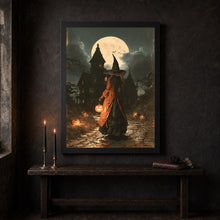Halloween on a Moonlit Fall Night, Vintage Poster, Art Poster Print, Dark Academia, Gothic Painting
