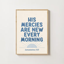 His Mercies Are New Print Coastal Blue Christian Wall Art (Digital Download)