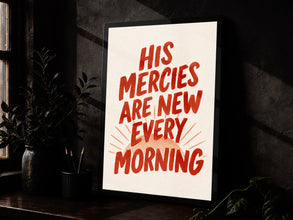 His Mercies Are New Red Typography Print Christian Wall Art (Digital Download)