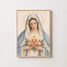 Immaculate Heart of Mary Art Print, Christian Home Decor, Religious Wall Art, Digital Dow-FIHQR5