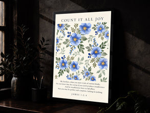 James 12-4, Count It All Joy Bible Verse Print, Christian Wall Art, Minimalist Floral Chr-NYFCE9