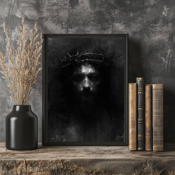 Jesus Christ with Crown of Thorns Art, Digital Christ Painting, Religious Christian Art, Catholic