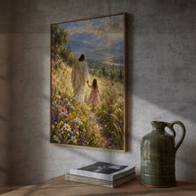 Jesus Girl Print, Flower Field Christian Wall Art Digital Download