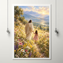 Jesus Girl Print, Flower Field Christian Wall Art Digital Download
