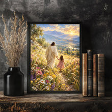 Jesus Girl Print, Flower Field Christian Wall Art Digital Download