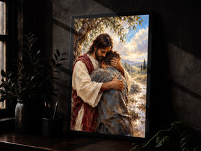 Jesus Hugging Boy Art Print, Christian LDS Wall Decor, Bible Painting, Jesus with Childre-IMZ89F