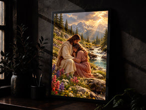 Jesus Hugging Girl Art Print, Christian Wall Art, Savior's Love Digital Download, Bible D-BQ49QM