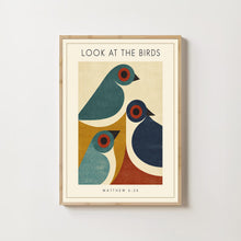 Look at the Birds - Matthew 6 26 - Folk Bird Christian Poster