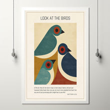Look at the Birds - Matthew 6 26 - Geometric Bird Christian Poster