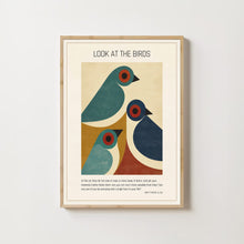 Look at the Birds - Matthew 6 26 - Geometric Bird Christian Poster
