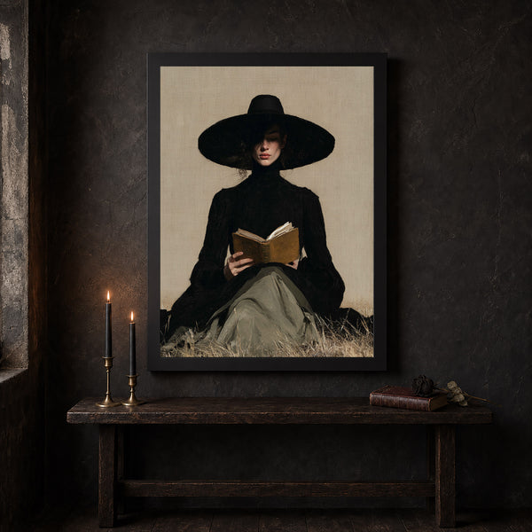 Victorian Woman Reading Wall Art – Dark Academia Gothic Book Print