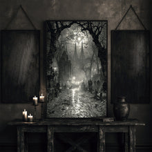 Moonlit Cemetery Art Print, Gothic Halloween Decor