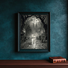Moonlit Cemetery Art Print, Gothic Halloween Decor