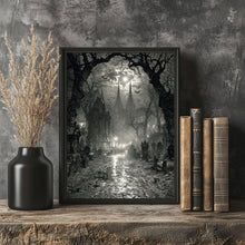 Moonlit Cemetery Art Print, Gothic Halloween Decor