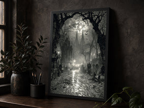 Moonlit Cemetery Art Print, Gothic Halloween Decor