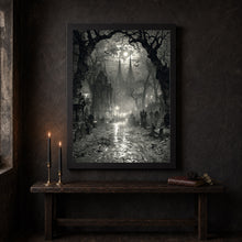 Moonlit Cemetery Art Print, Gothic Halloween Decor