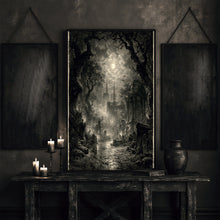 Moonlit Cemetery Art Print, Gothic Halloween Decor 1
